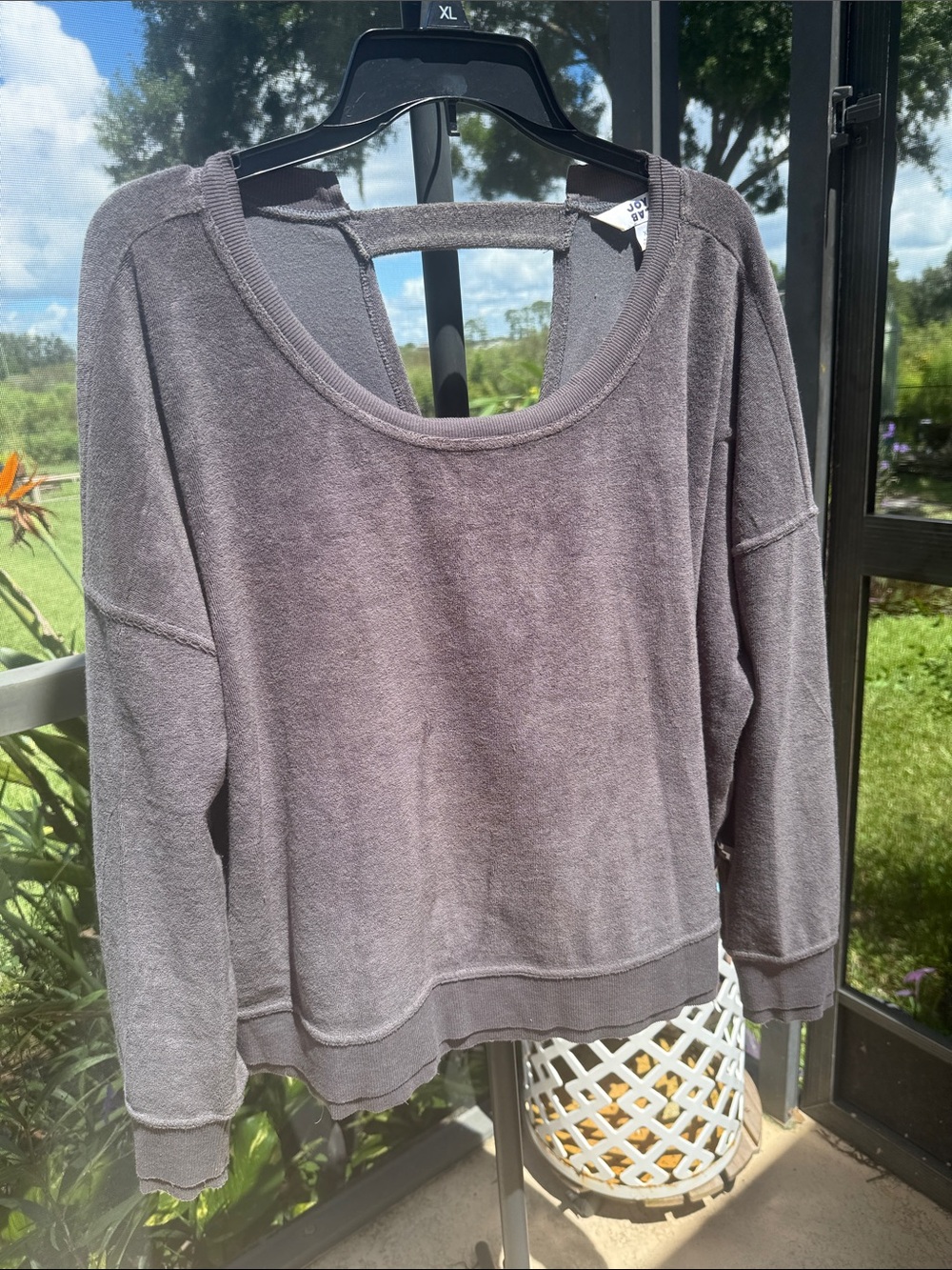 JoyLab terry Washed Charcoal Open-Back Pullover Sweatshirt